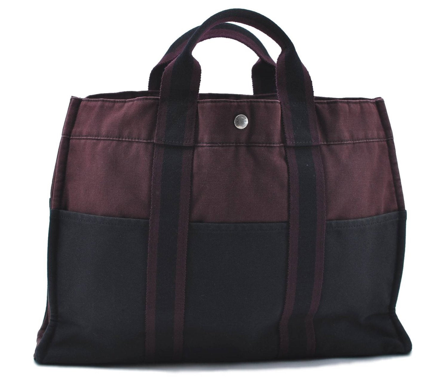 Authentic HERMES Fourre Tout MM Hand Tote Bag Canvas Bordeaux Black 4767D