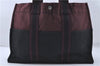 Authentic HERMES Fourre Tout MM Hand Tote Bag Canvas Bordeaux Black 4767D