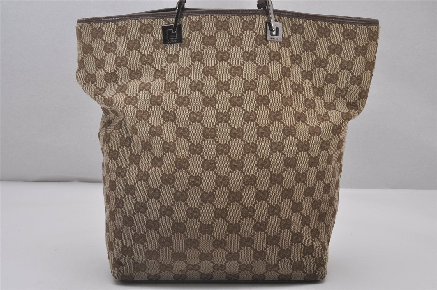 Authentic GUCCI Shoulder Tote Bag GG Canvas Leather 0021098 Brown Junk 4767I