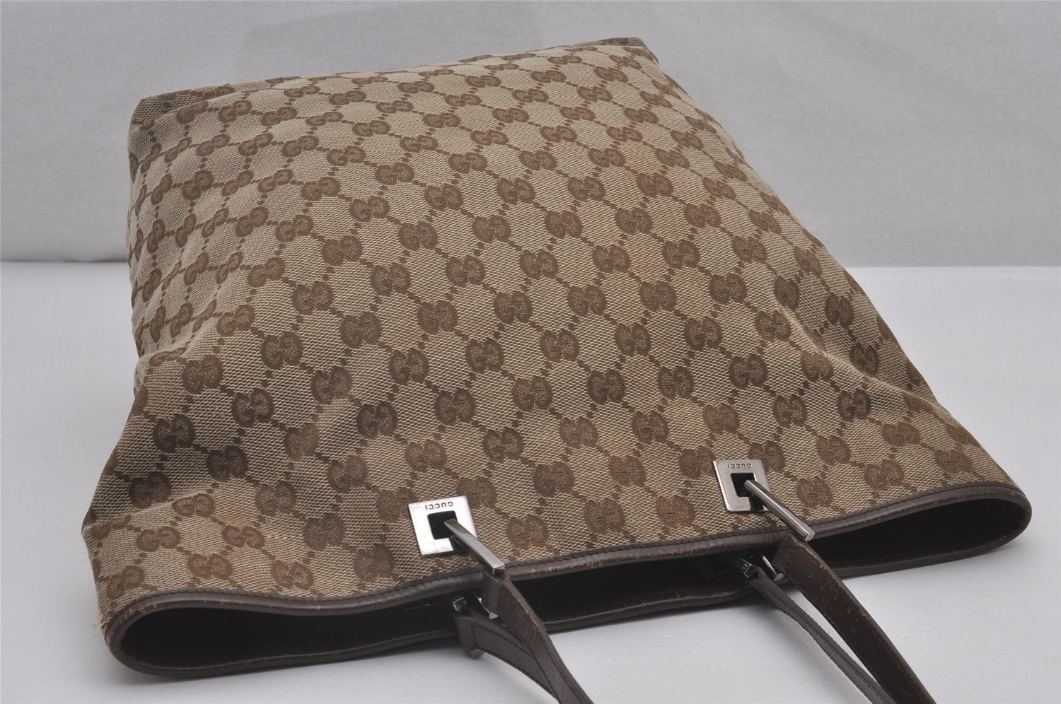 Authentic GUCCI Shoulder Tote Bag GG Canvas Leather 0021098 Brown Junk 4767I