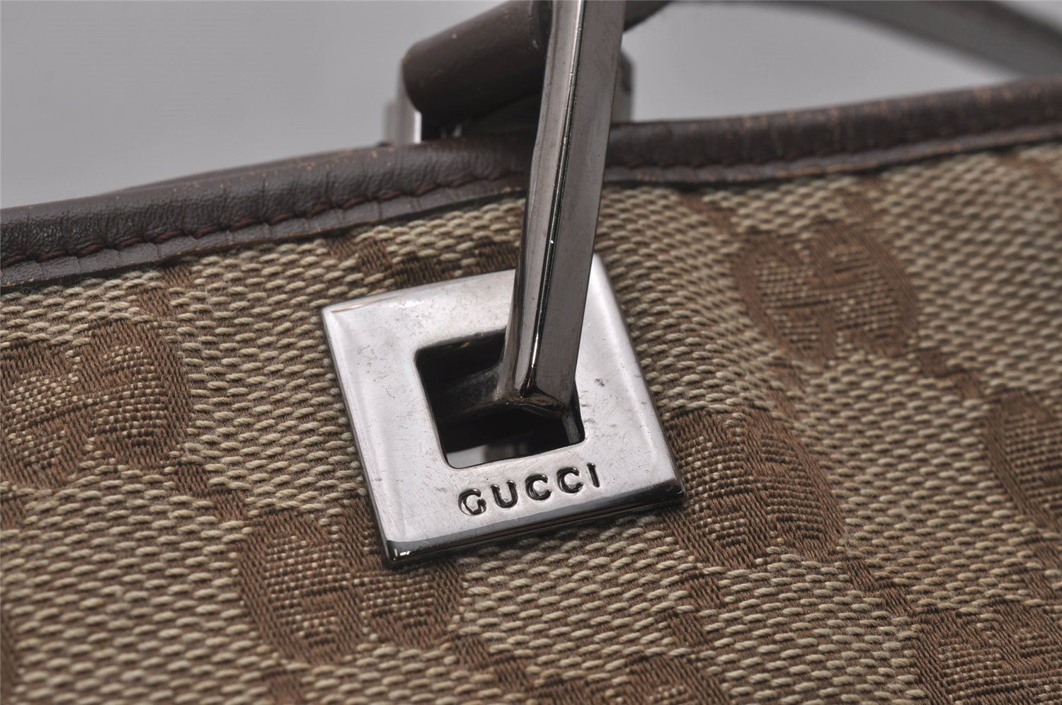 Authentic GUCCI Shoulder Tote Bag GG Canvas Leather 0021098 Brown Junk 4767I