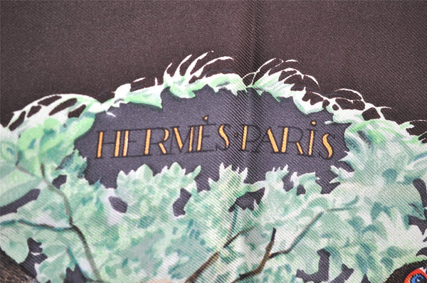 Authentic HERMES Carre 90 Scarf "EQUATEUR " Silk Dark Brown 4769I