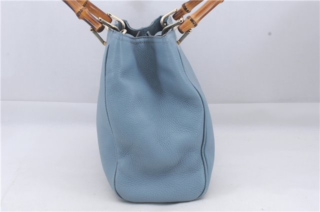 Auth GUCCI Bamboo Shopper Small 2Way Shoulder Hand Bag Leather 386032 Blue 4770D