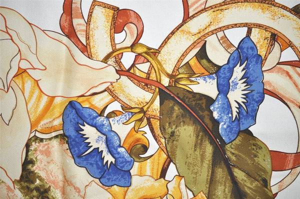 Authentic CHANEL Scarf Vintage Flower Motif CC Logo Silk White 4770I