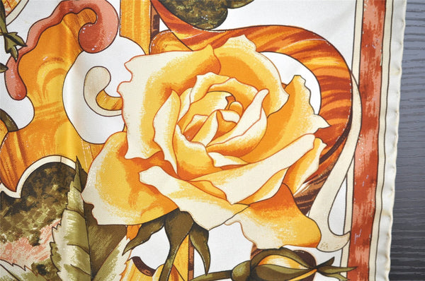 Authentic CHANEL Scarf Vintage Flower Motif CC Logo Silk White 4770I