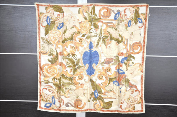 Authentic CHANEL Scarf Vintage Flower Motif CC Logo Silk White 4770I