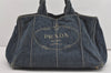 Authentic PRADA Vintage Canapa L Canvas Tote Hand Bag Denim Blue 4773I