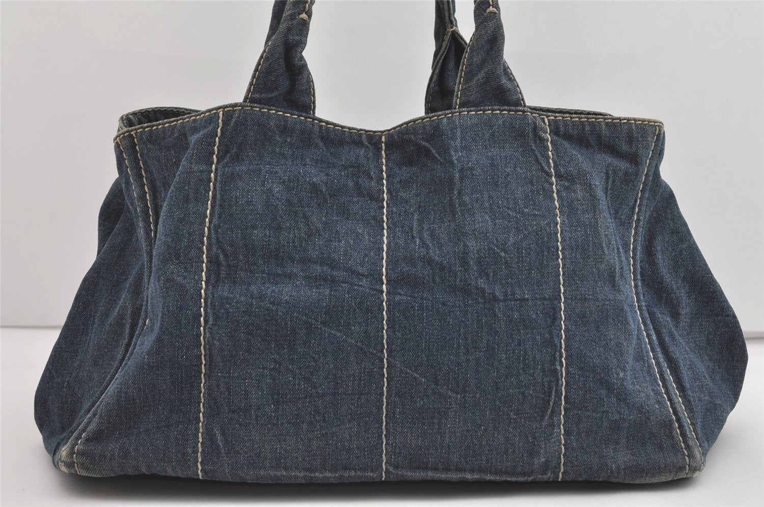 Authentic PRADA Vintage Canapa L Canvas Tote Hand Bag Denim Blue 4773I