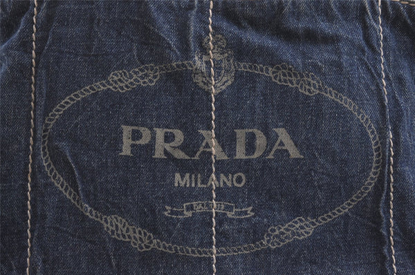 Authentic PRADA Vintage Canapa L Canvas Tote Hand Bag Denim Blue 4773I