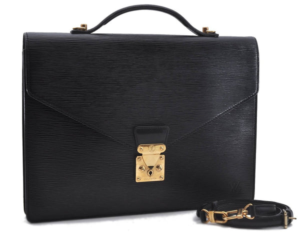 Auth Louis Vuitton Epi Porte Documents Bandouliere Briefcase M54462 Black 4776D