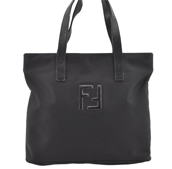Authentic FENDI Vintage Nylon Leather Hand Tote Bag Black 4776I