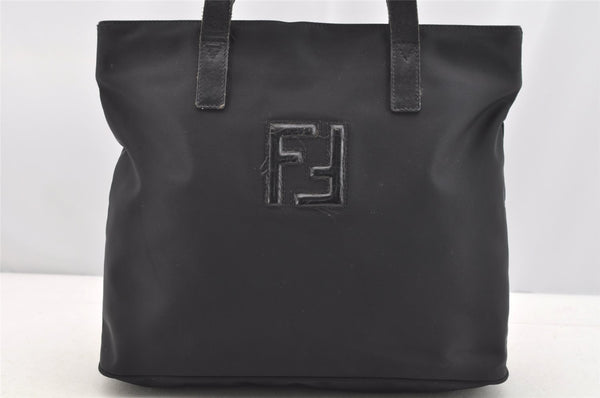 Authentic FENDI Vintage Nylon Leather Hand Tote Bag Black 4776I