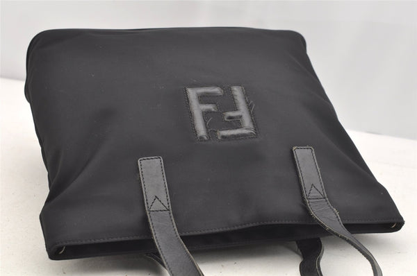 Authentic FENDI Vintage Nylon Leather Hand Tote Bag Black 4776I