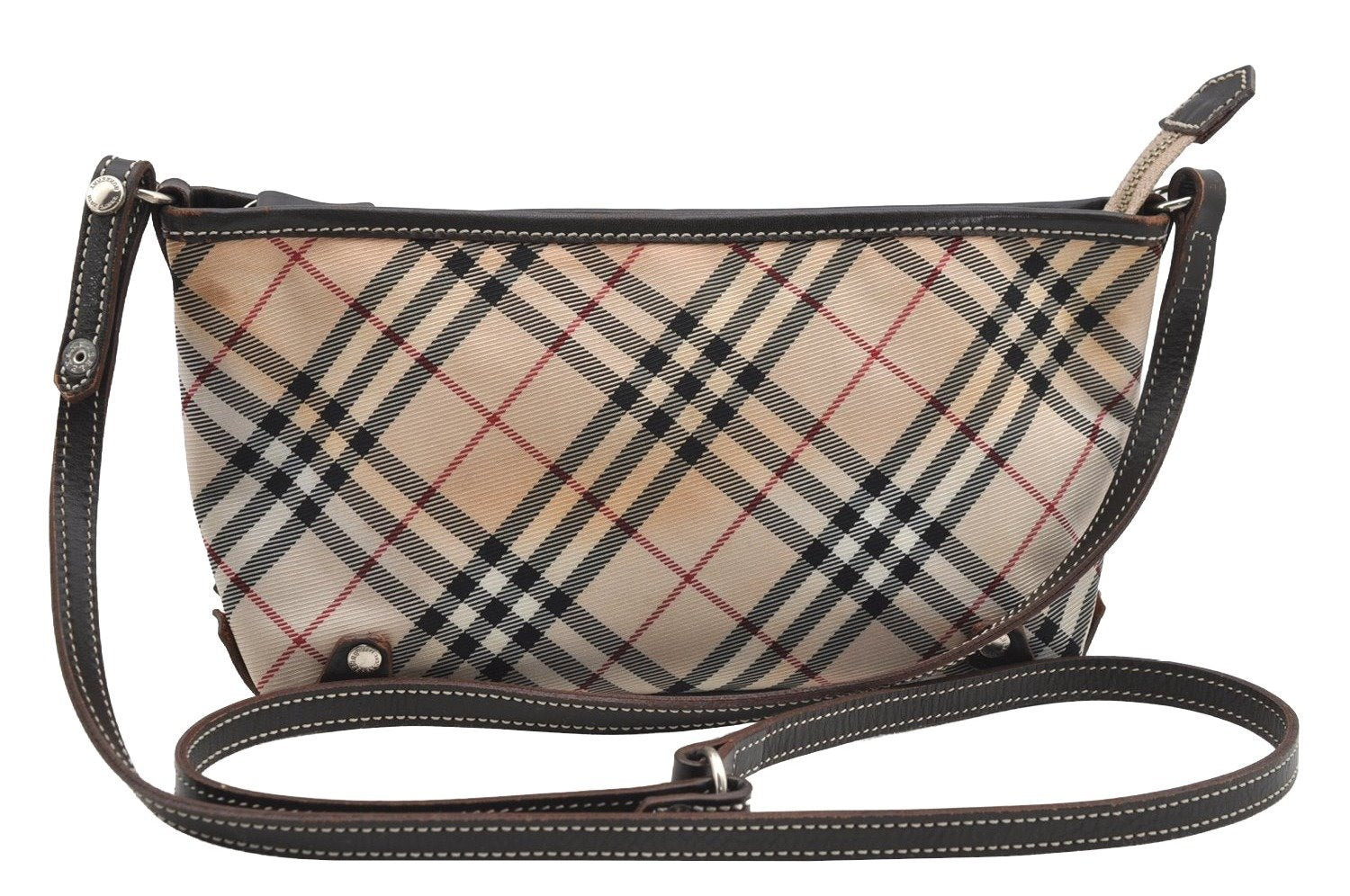 Authentic BURBERRY BLUE LABEL Check Shoulder Bag Nylon Leather Beige 4777I