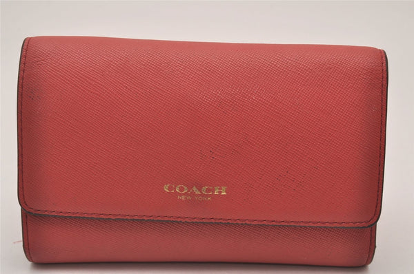 Authentic COACH Shoulder Cross Body Trifold Wallet Purse Leather Pink 4778I