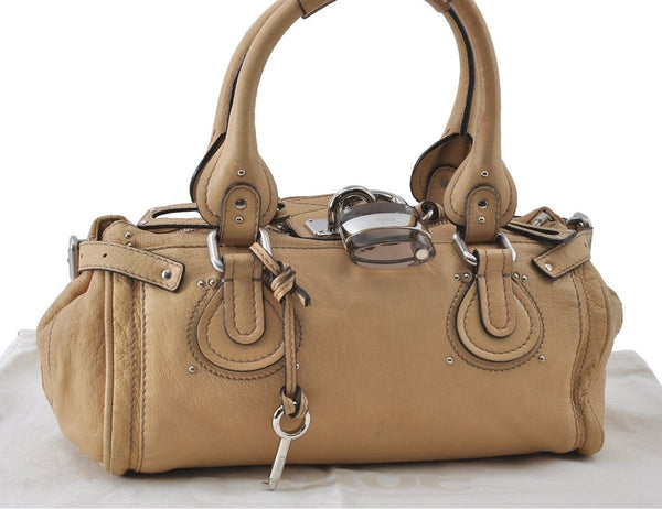 Authentic Chloe Vintage Paddington Leather Shoulder Hand Bag Beige 4780I
