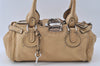 Authentic Chloe Vintage Paddington Leather Shoulder Hand Bag Beige 4780I