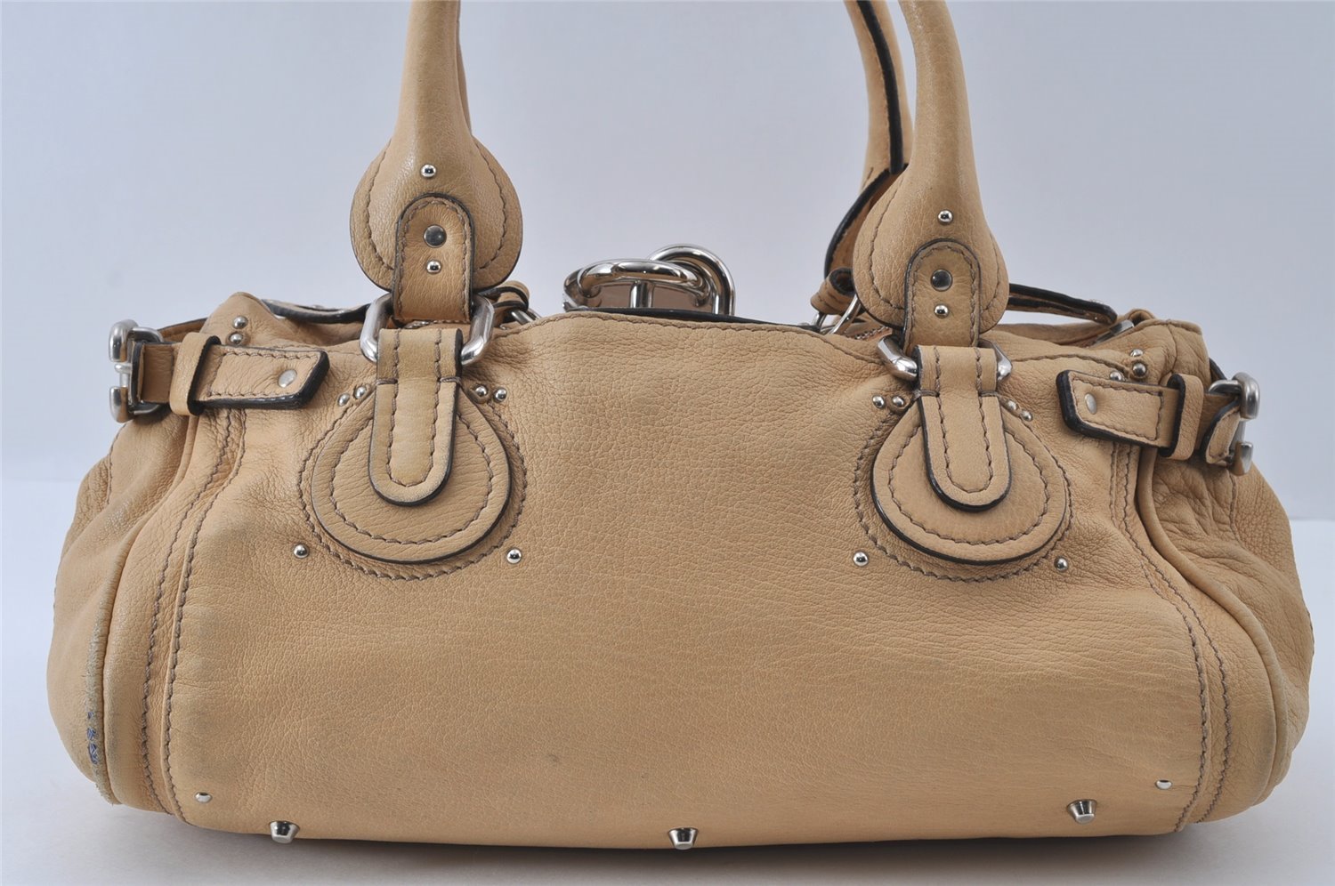 Authentic Chloe Vintage Paddington Leather Shoulder Hand Bag Beige 4780I