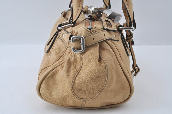 Authentic Chloe Vintage Paddington Leather Shoulder Hand Bag Beige 4780I