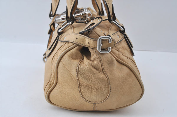 Authentic Chloe Vintage Paddington Leather Shoulder Hand Bag Beige 4780I