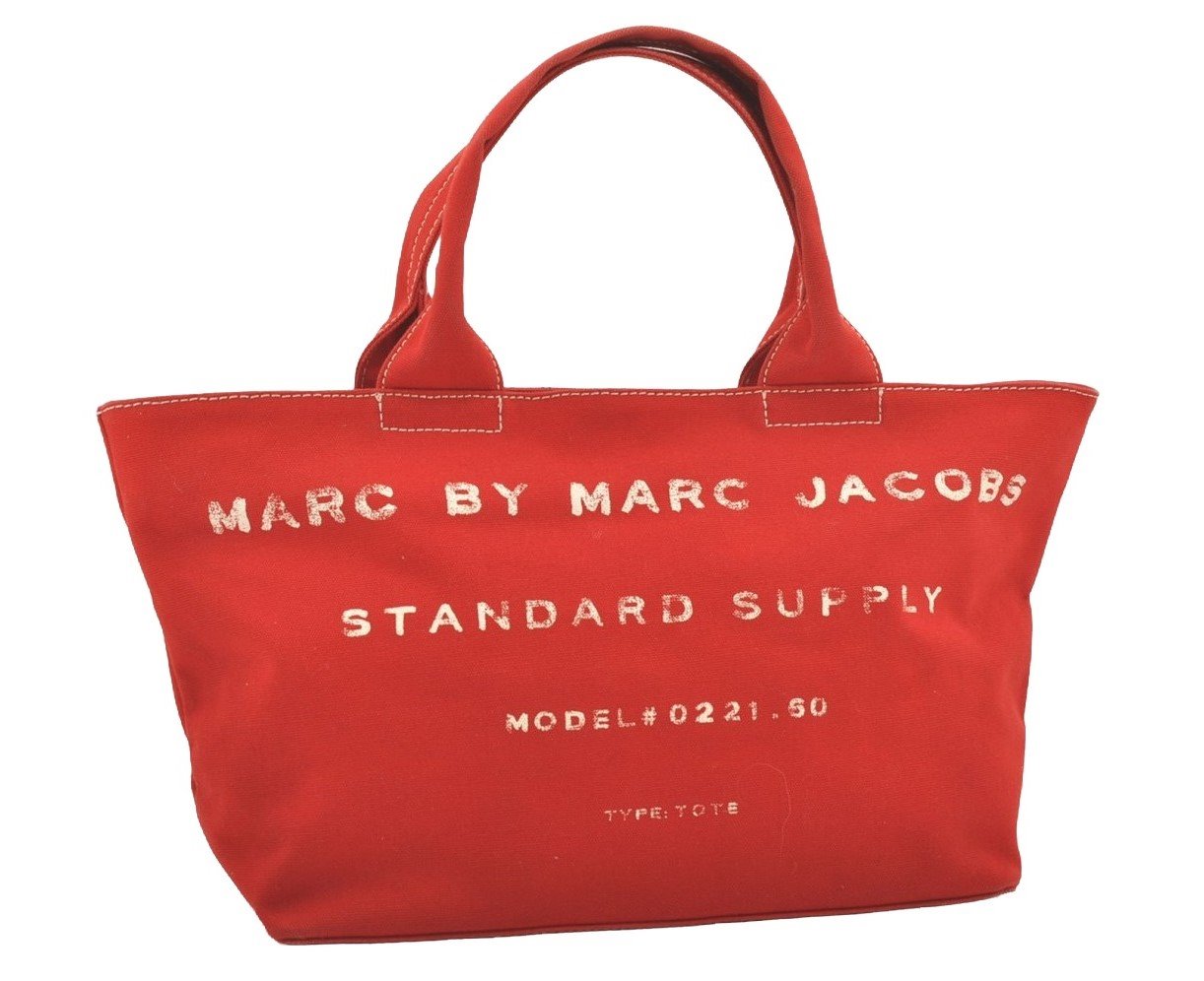 Authentic MARC JACOBS Vintage Canvas Shoulder Hand Tote Bag M0001573 Red 4782I