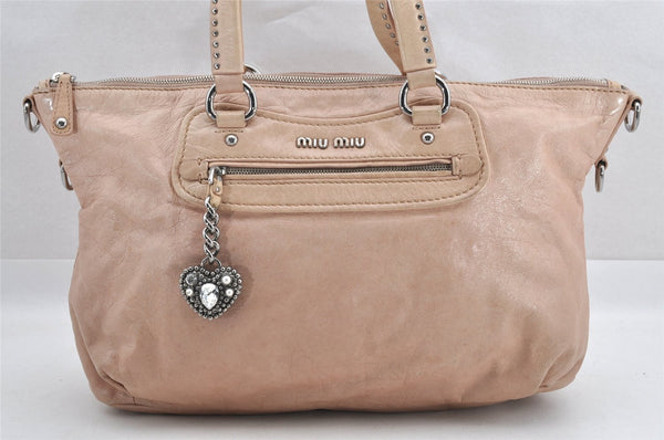 Authentic MIU MIU Vintage Leather 2Way Shoulder Tote Bag Beige 4783I
