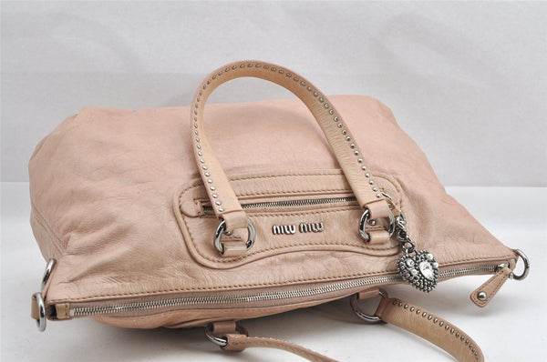 Authentic MIU MIU Vintage Leather 2Way Shoulder Tote Bag Beige 4783I