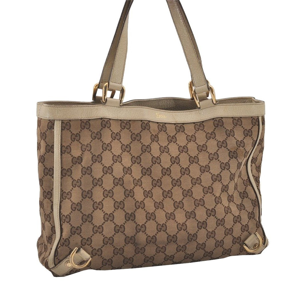 Authentic GUCCI Abbey Shoulder Hand Bag GG Canvas Leather 170004 Brown 4787I