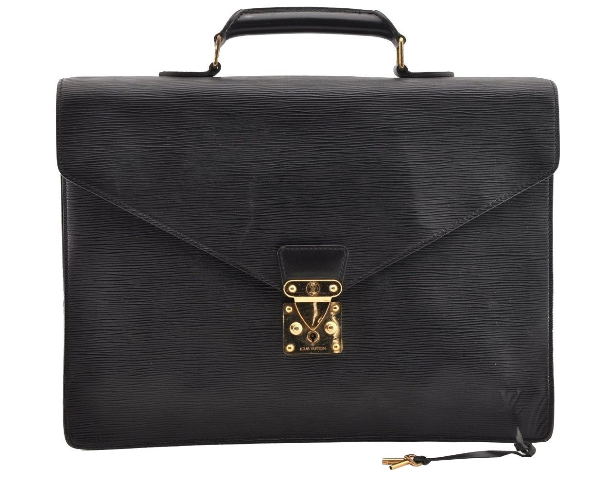 Authentic Louis Vuitton Epi Serviette Ambassadeur Briefcase M54412 Black 4790I