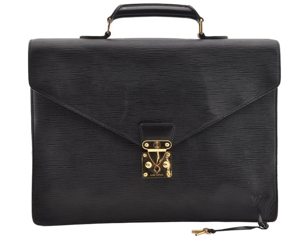 Authentic Louis Vuitton Epi Serviette Ambassadeur Briefcase M54412 Black 4790I
