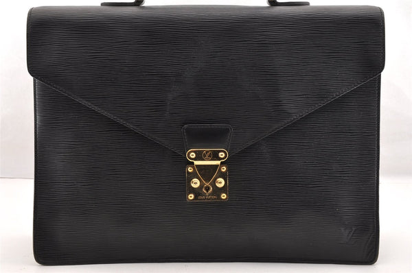 Authentic Louis Vuitton Epi Serviette Ambassadeur Briefcase M54412 Black 4790I