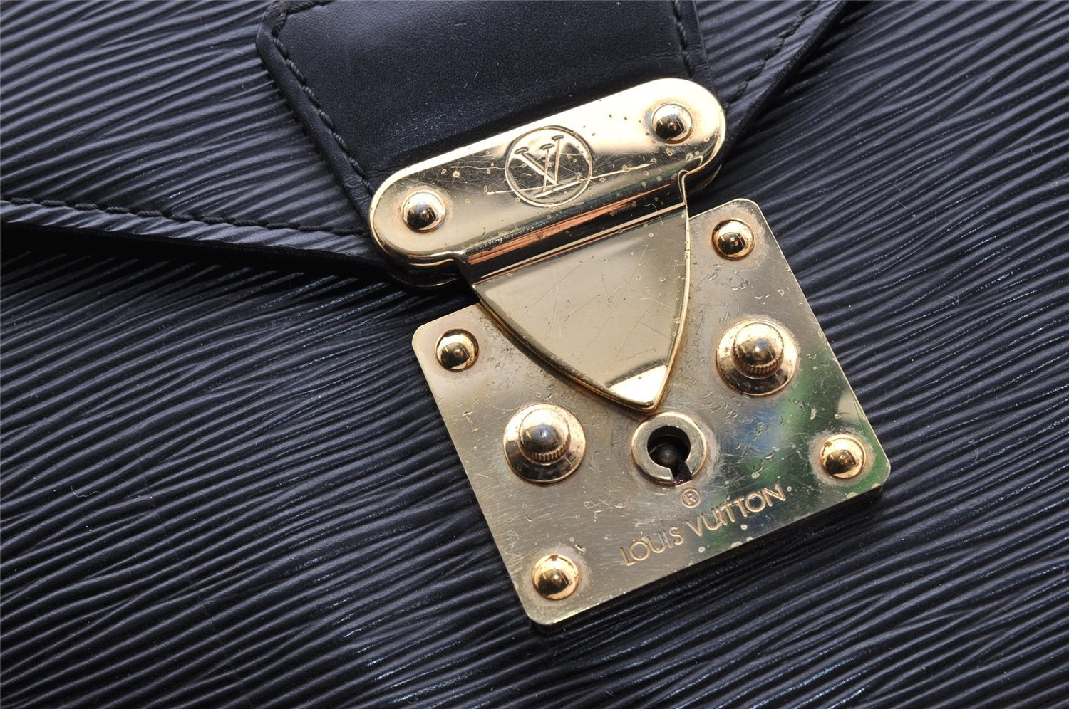 Authentic Louis Vuitton Epi Serviette Ambassadeur Briefcase M54412 Black 4790I