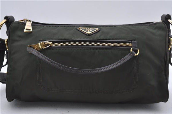 Authentic PRADA Nylon Leather Shoulder Hand Bag Purse Green Brown 4791D