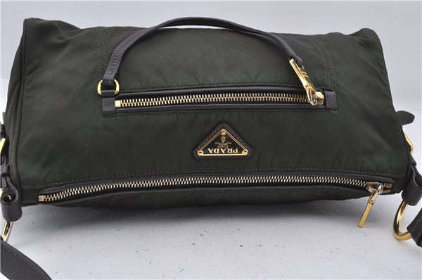 Authentic PRADA Nylon Leather Shoulder Hand Bag Purse Green Brown 4791D