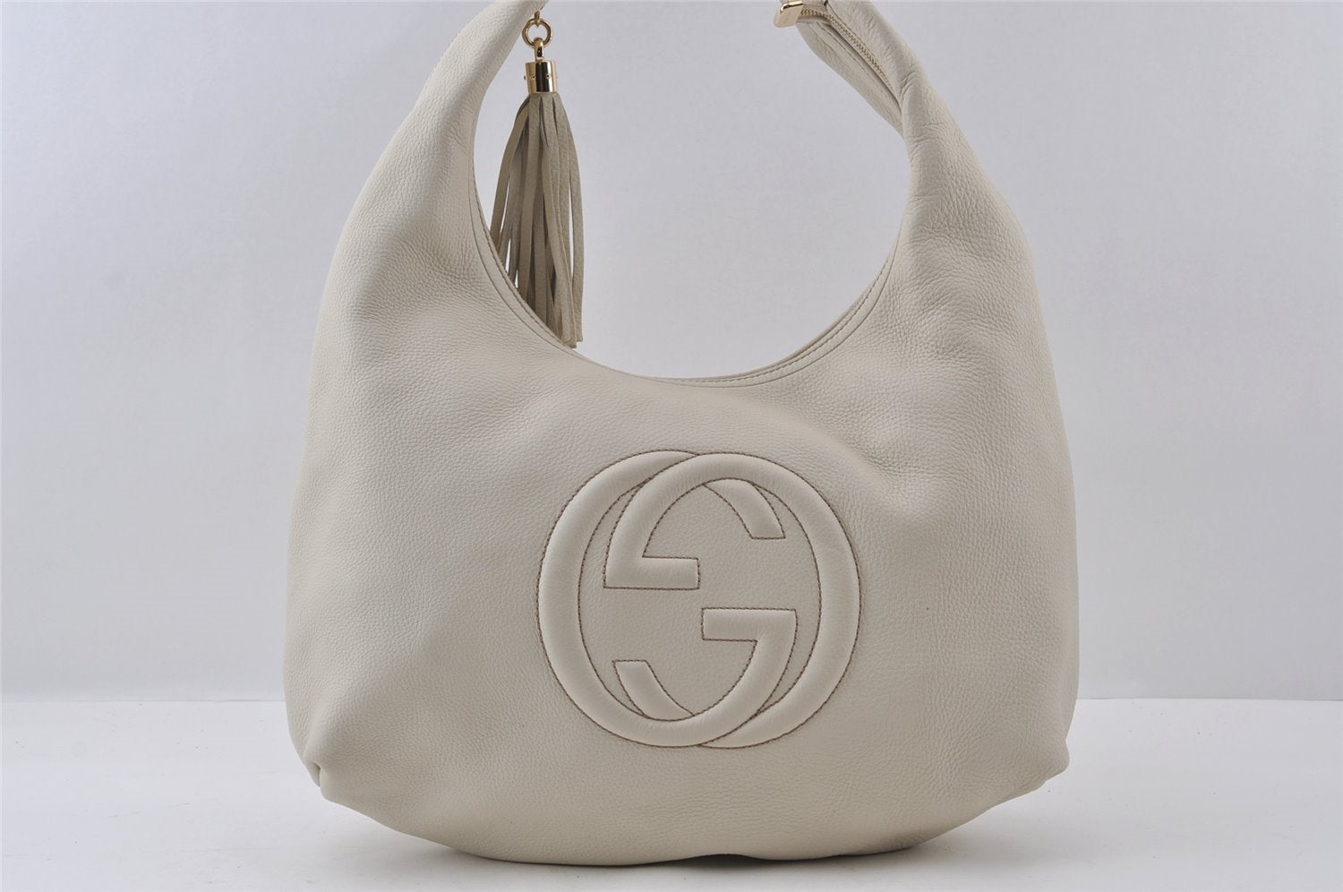 Authentic GUCCI Vintage SOHO Tassel Shoulder Tote Bag Leather 282304 White 4791I