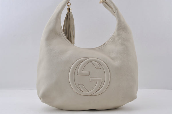 Authentic GUCCI Vintage SOHO Tassel Shoulder Tote Bag Leather 282304 White 4791I