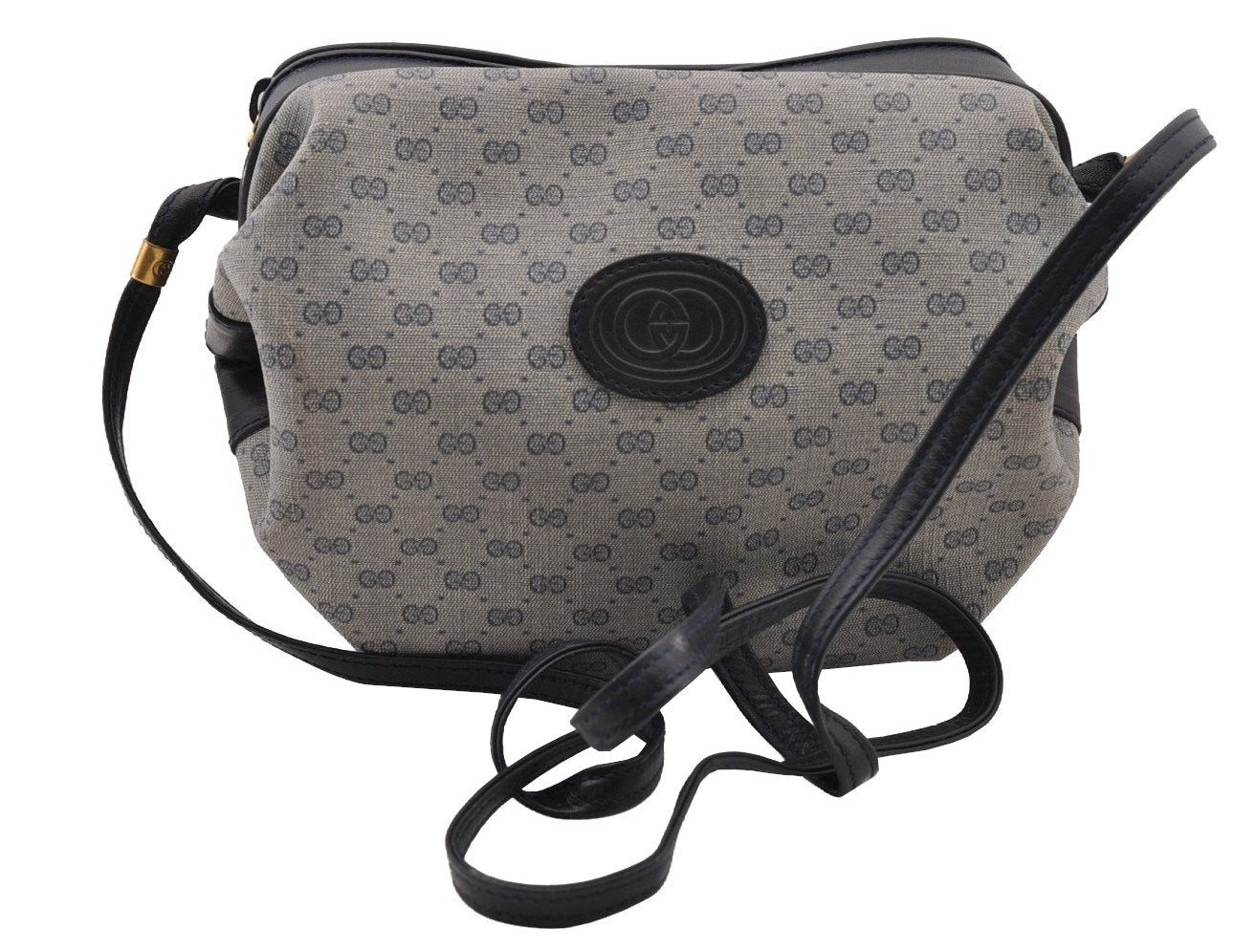 Authentic GUCCI Micro GG PVC Leather Shoulder Cross Body Bag Navy Blue 4792I