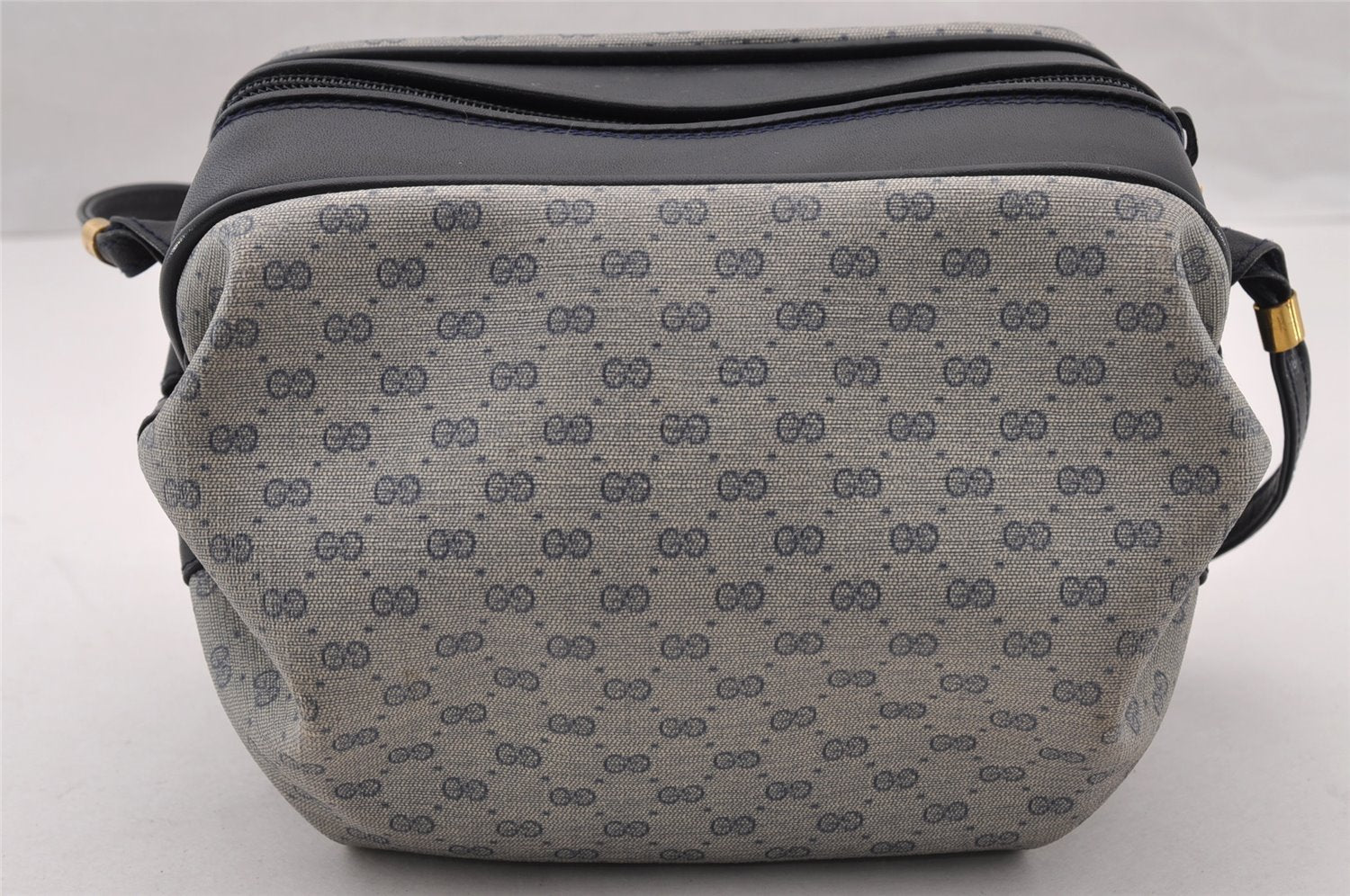 Authentic GUCCI Micro GG PVC Leather Shoulder Cross Body Bag Navy Blue 4792I