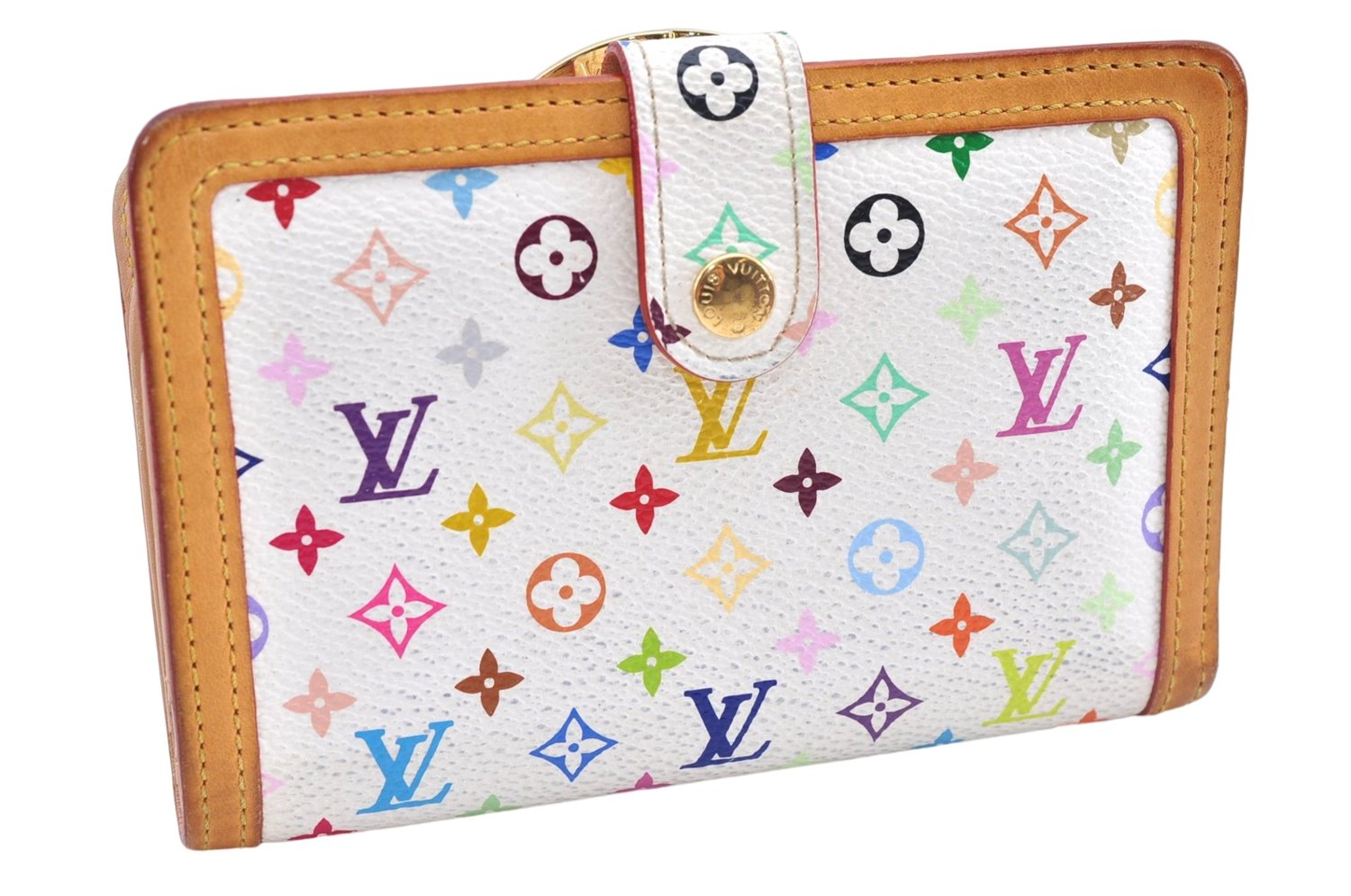 Auth Louis Vuitton Monogram Multicolor Portefeuile Viennois Wallet White 4793E