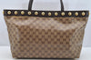 Authentic GUCCI Heart Crest GG Crystal PVC Leather Tote Bag 207291 Brown 4794I