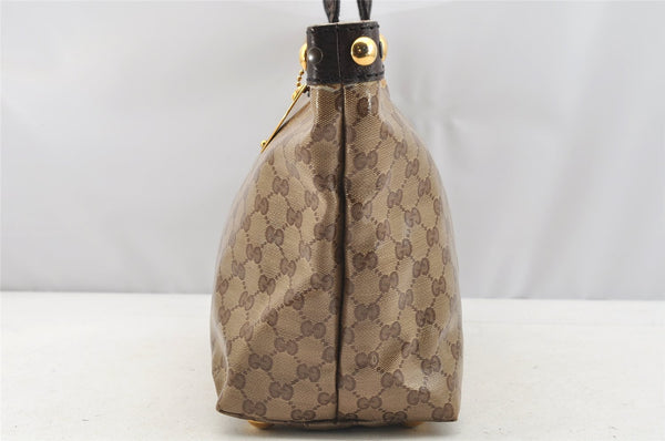 Authentic GUCCI Heart Crest GG Crystal PVC Leather Tote Bag 207291 Brown 4794I