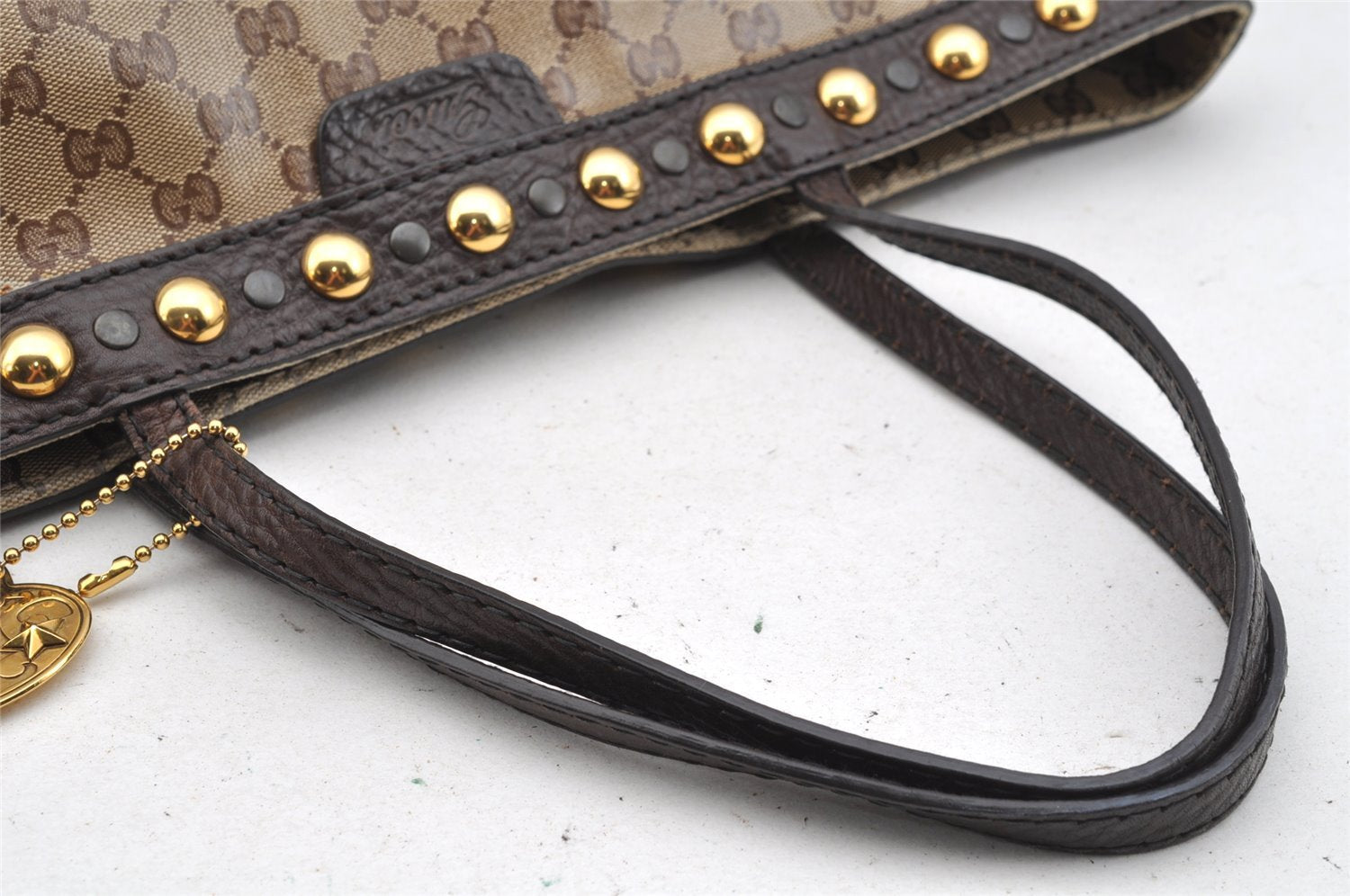 Authentic GUCCI Heart Crest GG Crystal PVC Leather Tote Bag 207291 Brown 4794I