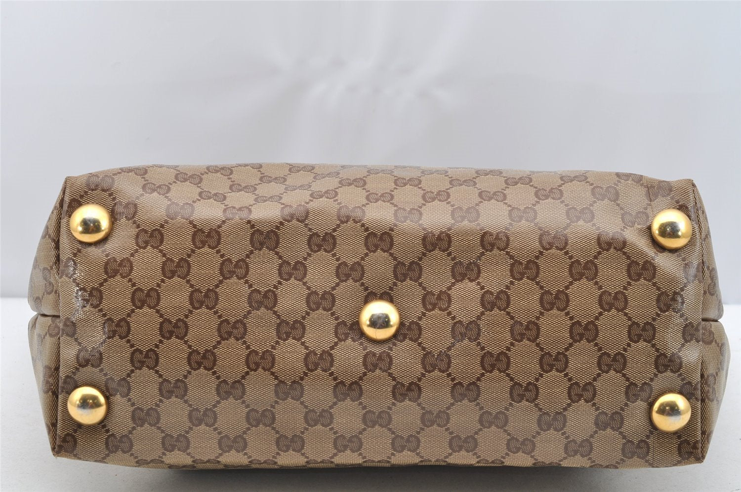 Authentic GUCCI Heart Crest GG Crystal PVC Leather Tote Bag 207291 Brown 4794I