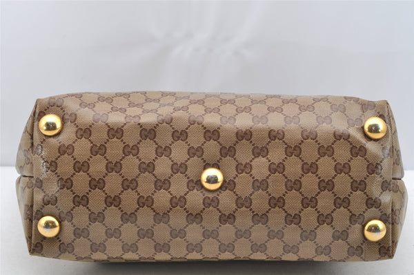 Authentic GUCCI Heart Crest GG Crystal PVC Leather Tote Bag 207291 Brown 4794I