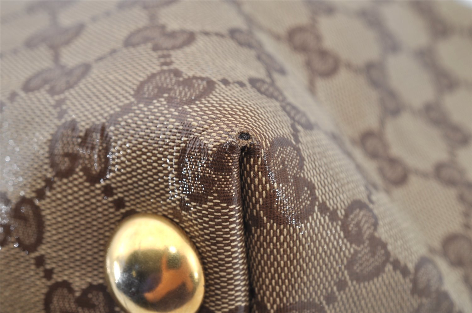 Authentic GUCCI Heart Crest GG Crystal PVC Leather Tote Bag 207291 Brown 4794I