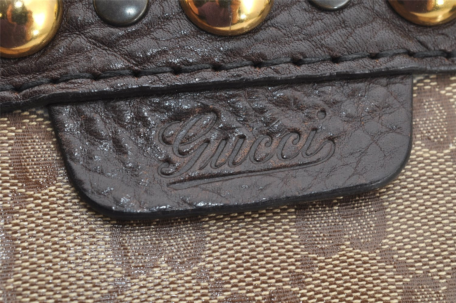 Authentic GUCCI Heart Crest GG Crystal PVC Leather Tote Bag 207291 Brown 4794I