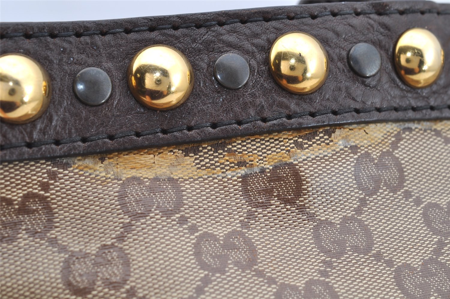 Authentic GUCCI Heart Crest GG Crystal PVC Leather Tote Bag 207291 Brown 4794I