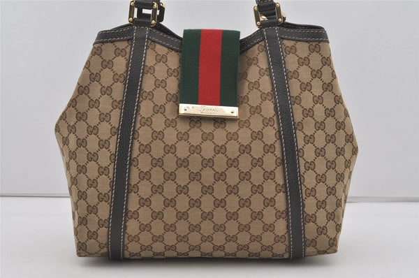 Authentic GUCCI Web Sherry Line Tote Bag GG Canvas Leather 364835 Brown 4797I