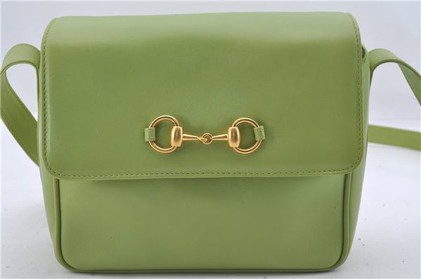 Authentic GUCCI Horsebit Shoulder Cross Body Bag Purse Leather Light Green 4799D