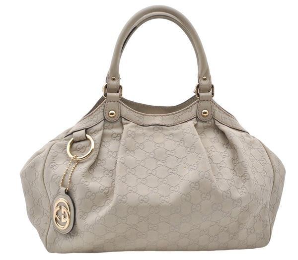 Authentic GUCCI Guccissima Sukey Shoulder Tote Bag GG Leather 211944 White 4802E